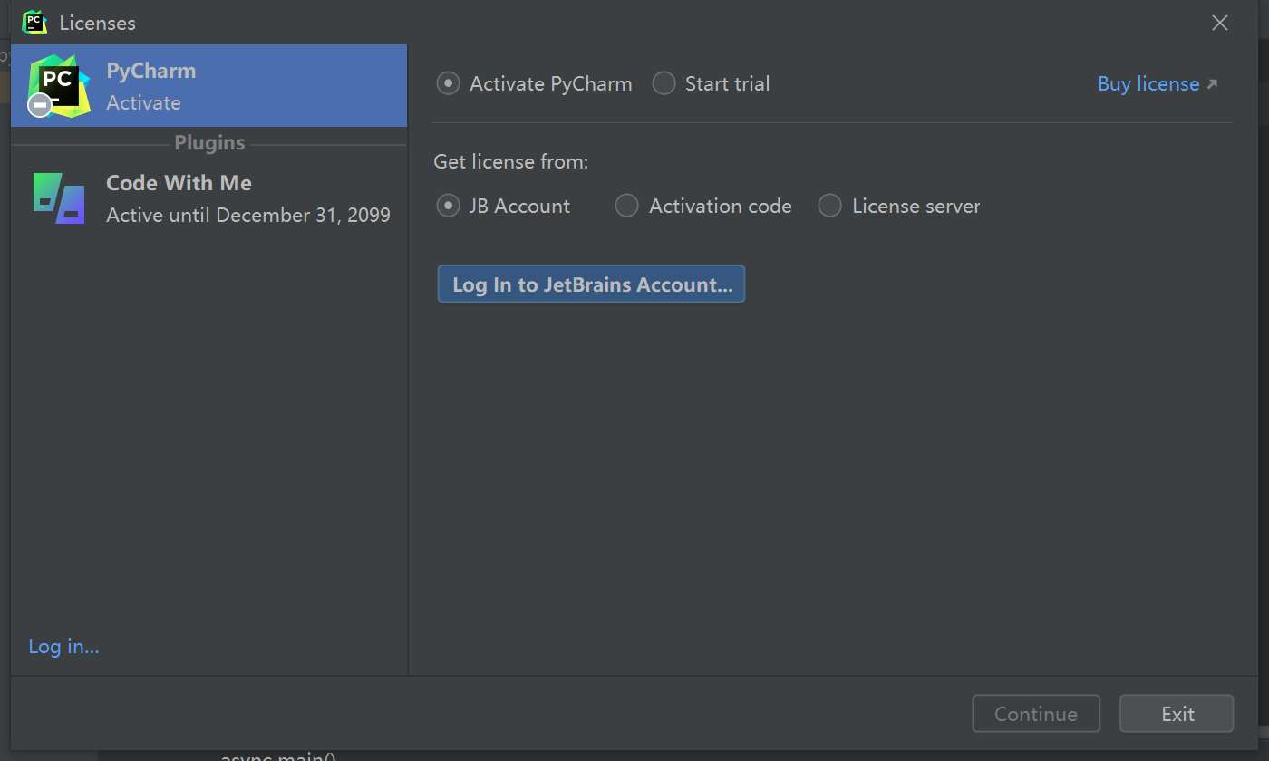 Pycharm 2022.1 弹出对话框，提示需要登录账户